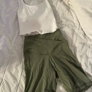 White Tank Top and Olive Green Shorts Set